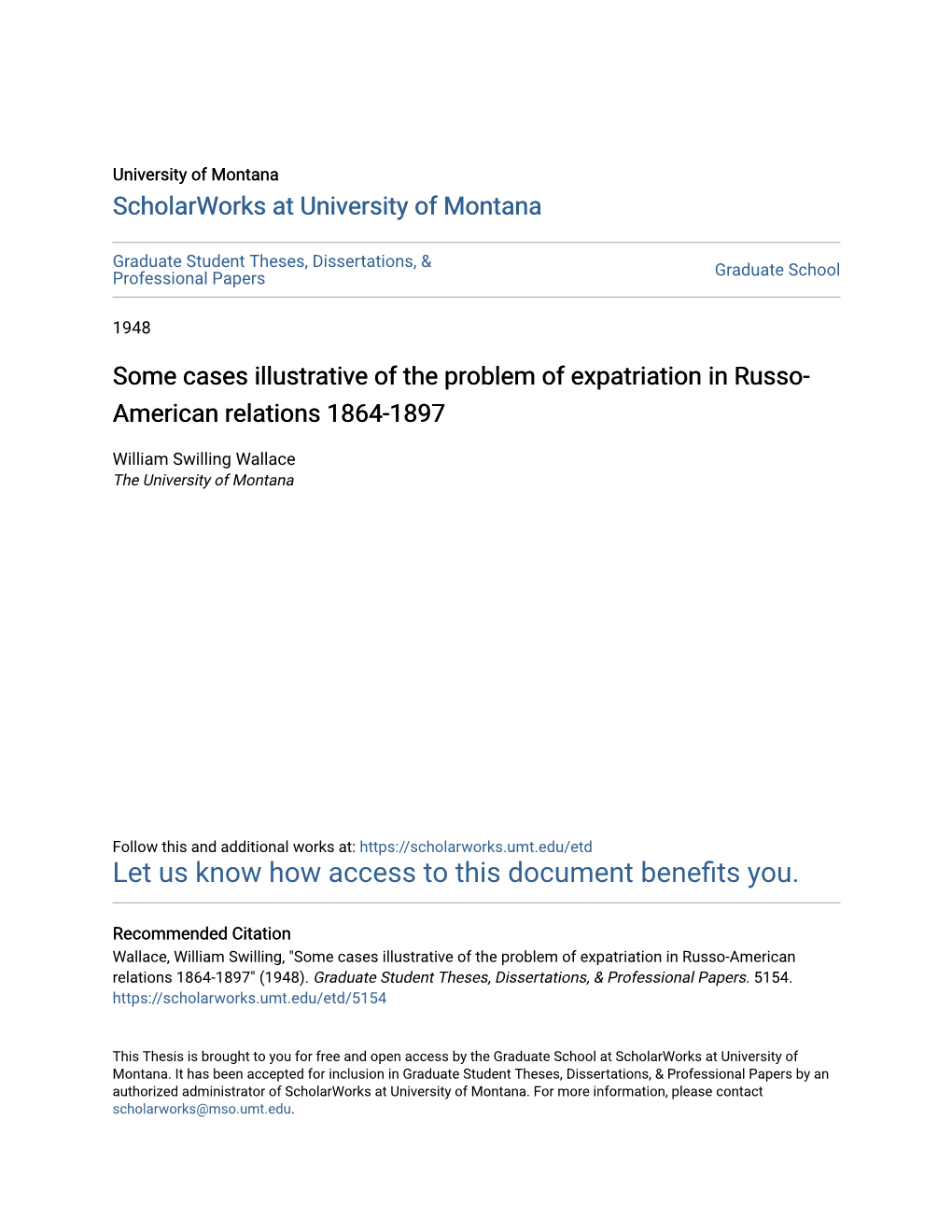 Some Cases Illustrative of the Problem of Expatriation in Russo-American Relations 1864-1897