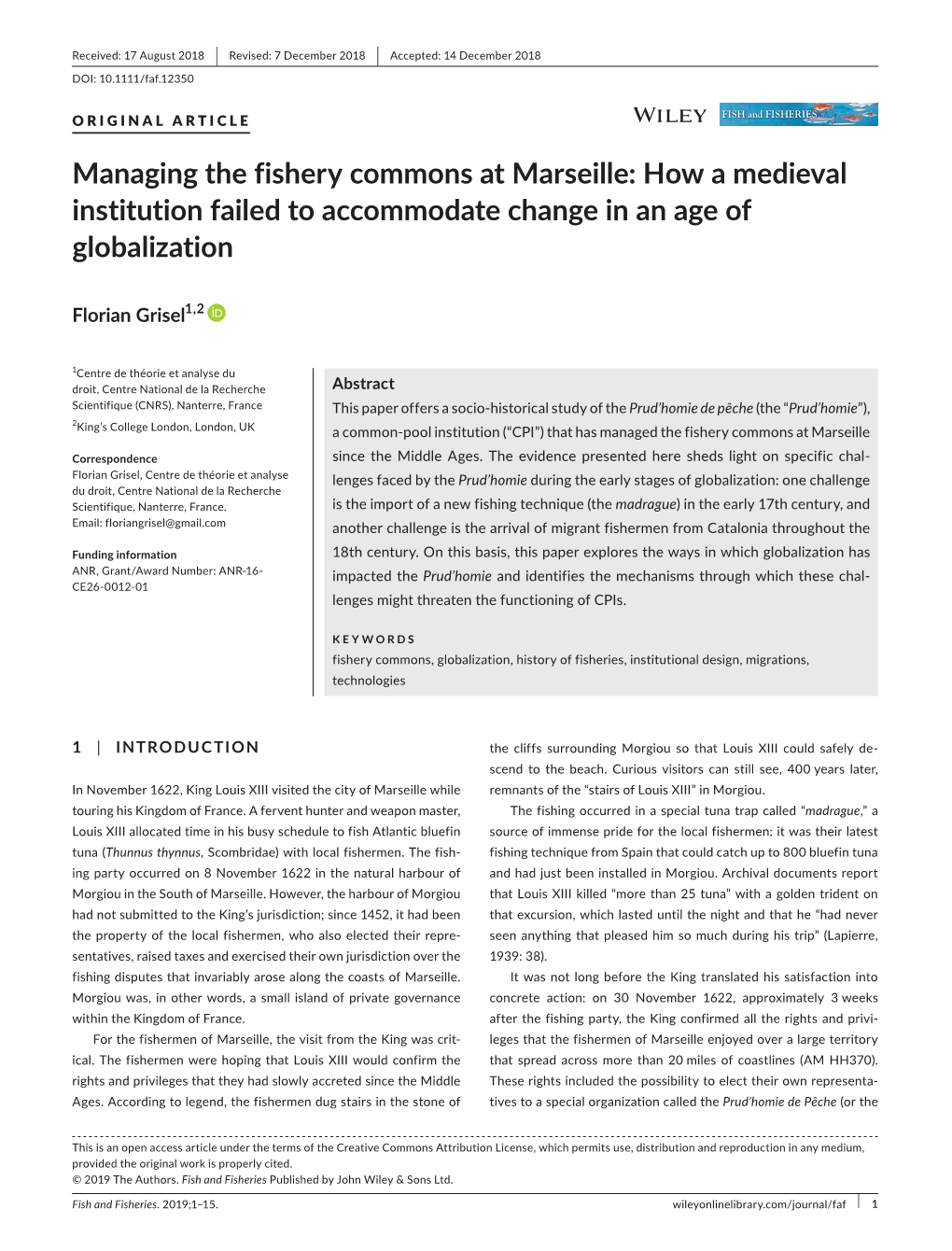 Managing the Fishery Commons at Marseille: How a Medieval Institution Failed to Accommodate Change in an Age of Globalization