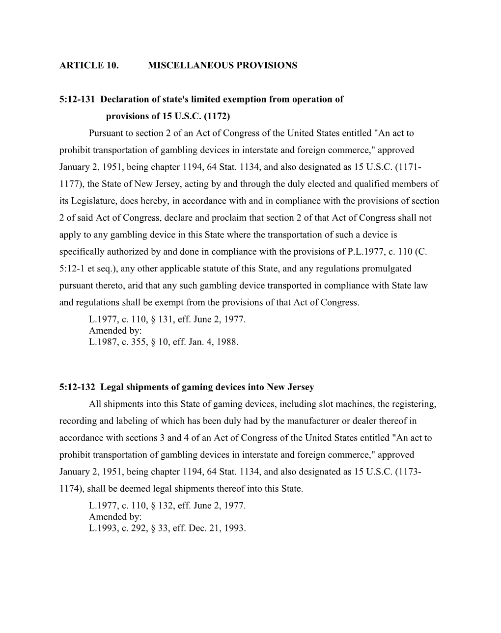 5:12-132 Legal Shipments of Gaming Devices Into New Jersey