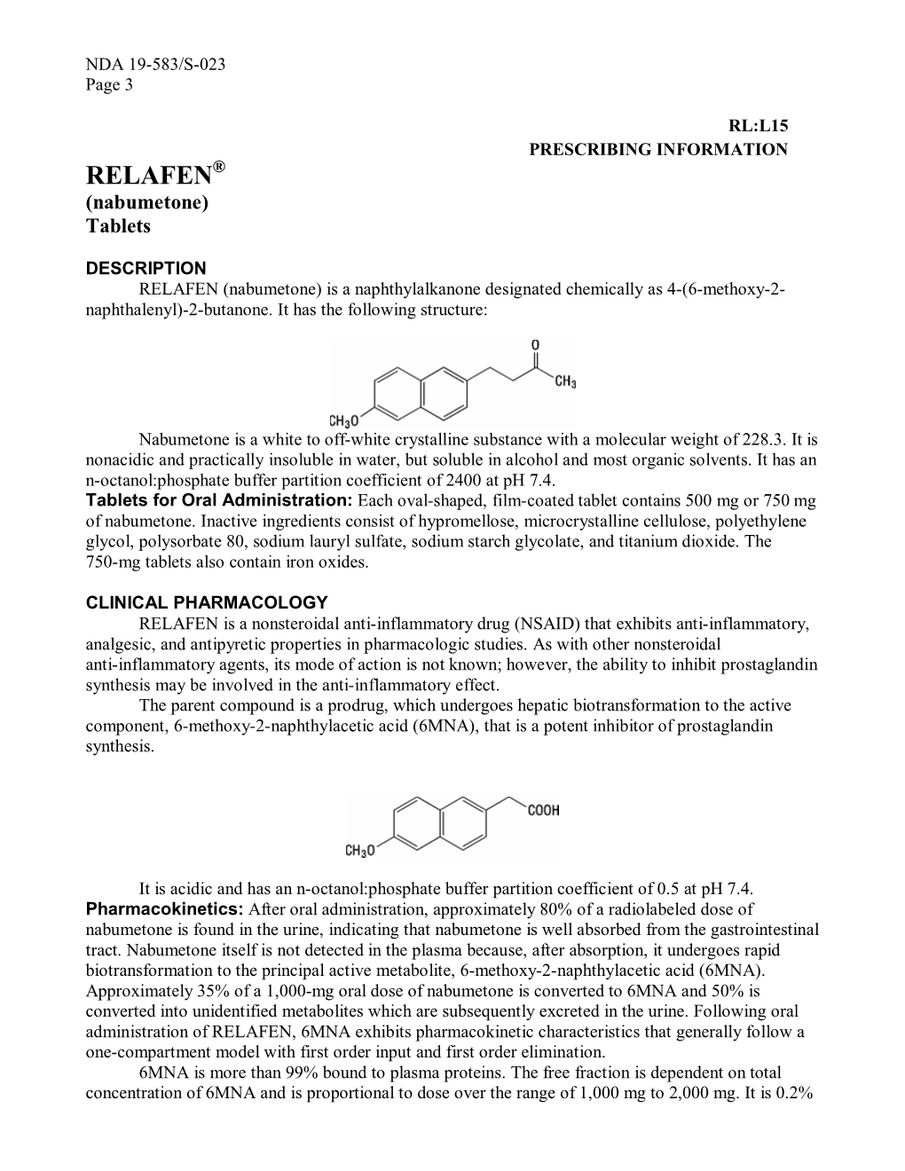 RELAFEN® (Nabumetone) Tablets