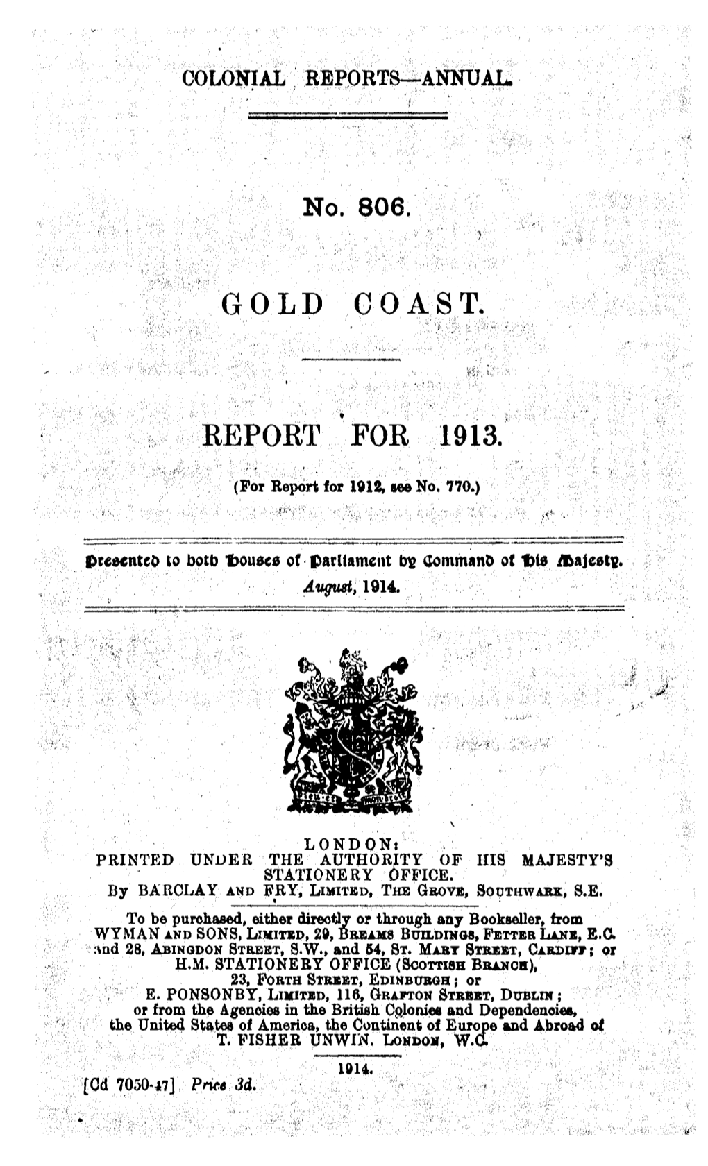 Annual Reports of the Colonies, Gold Coast, 1913