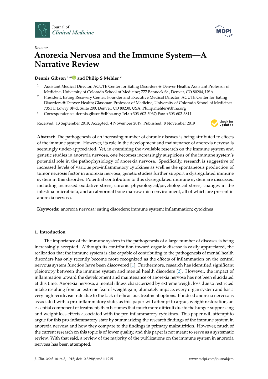 Anorexia Nervosa and the Immune System—A Narrative Review