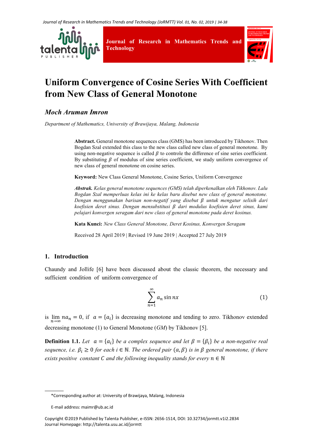 Uniform Convergence of Cosine Series with Coefficient from New Class of General Monotone