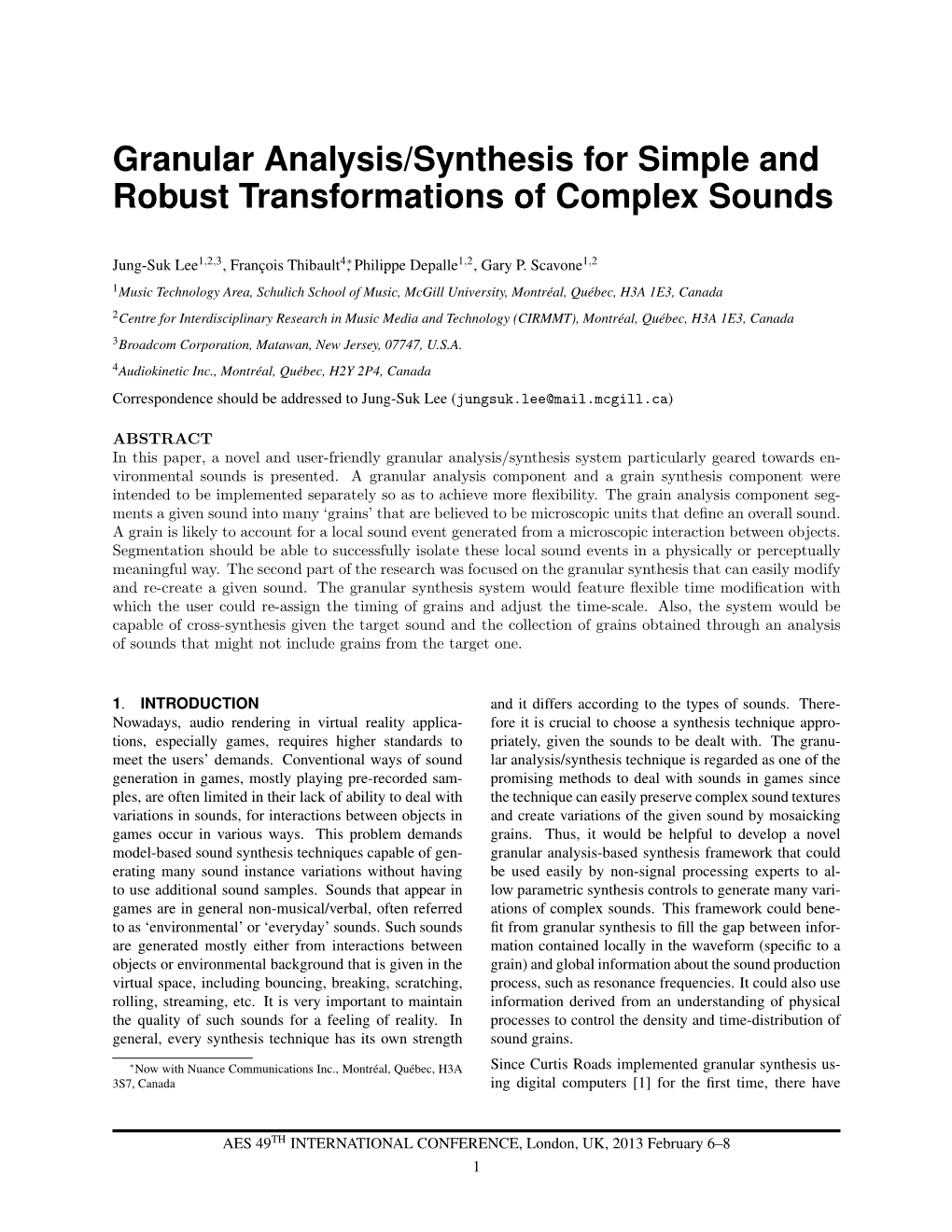 Granular Analysis/Synthesis for Simple and Robust Transformations of Complex Sounds