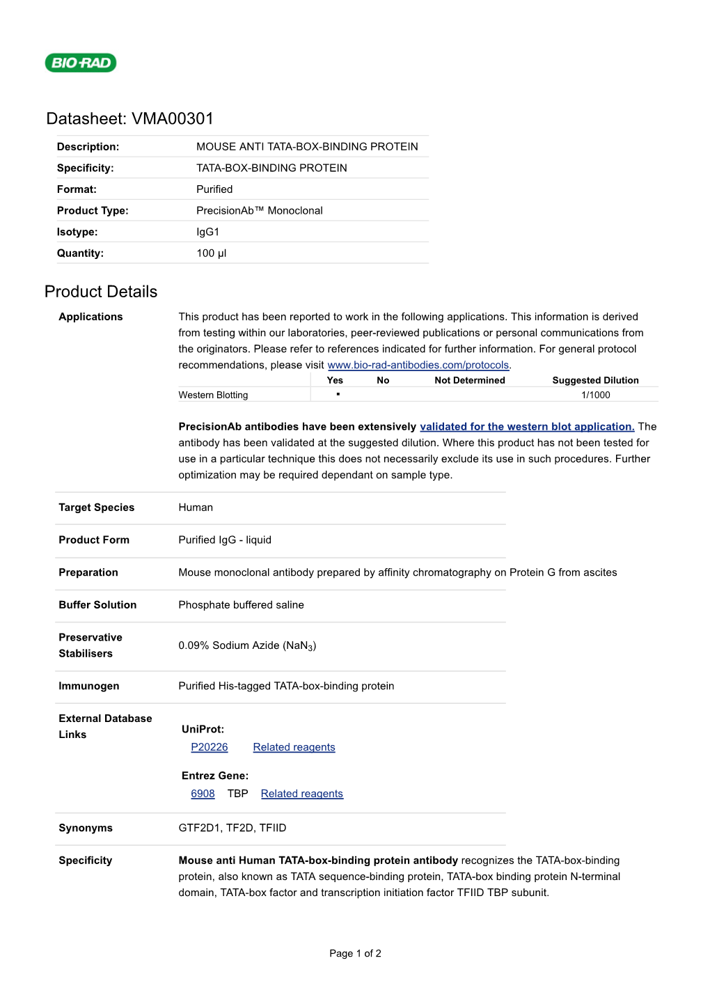 Datasheet: VMA00301 Product Details