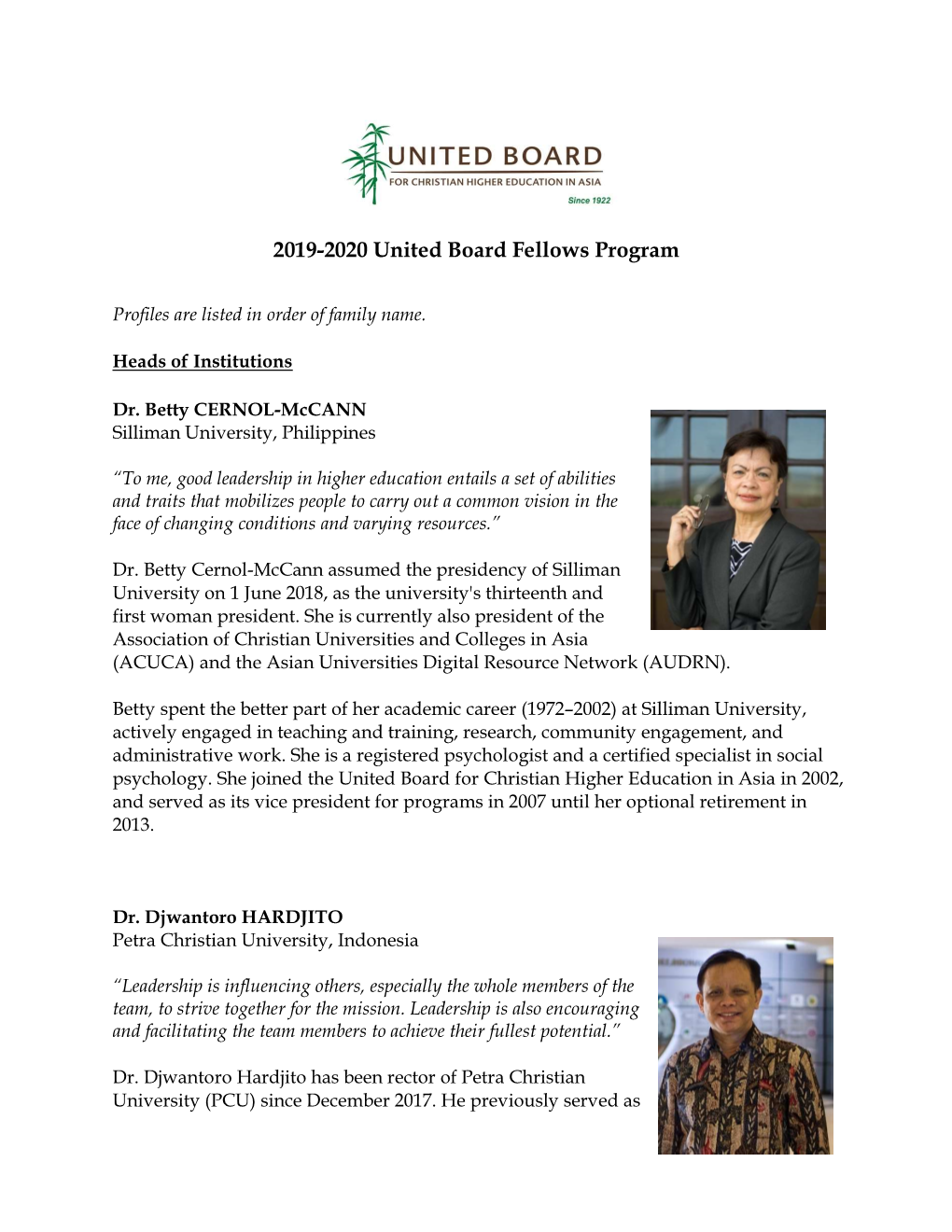 2019-2020 United Board Fellows Program