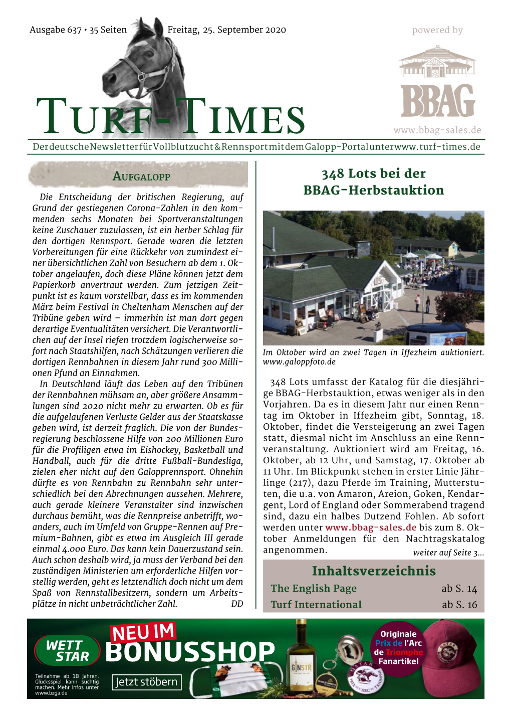 Turf-Times Der Deutsche Newsletter Für Vollblutzucht & Rennsport Mit Dem Galopp-Portal Unter