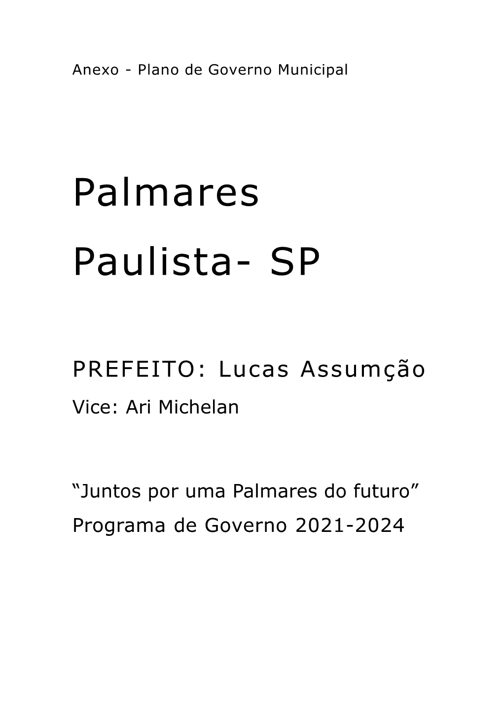 Plano Do Governo 2021-2024 Partido Verde Palmares Paulista