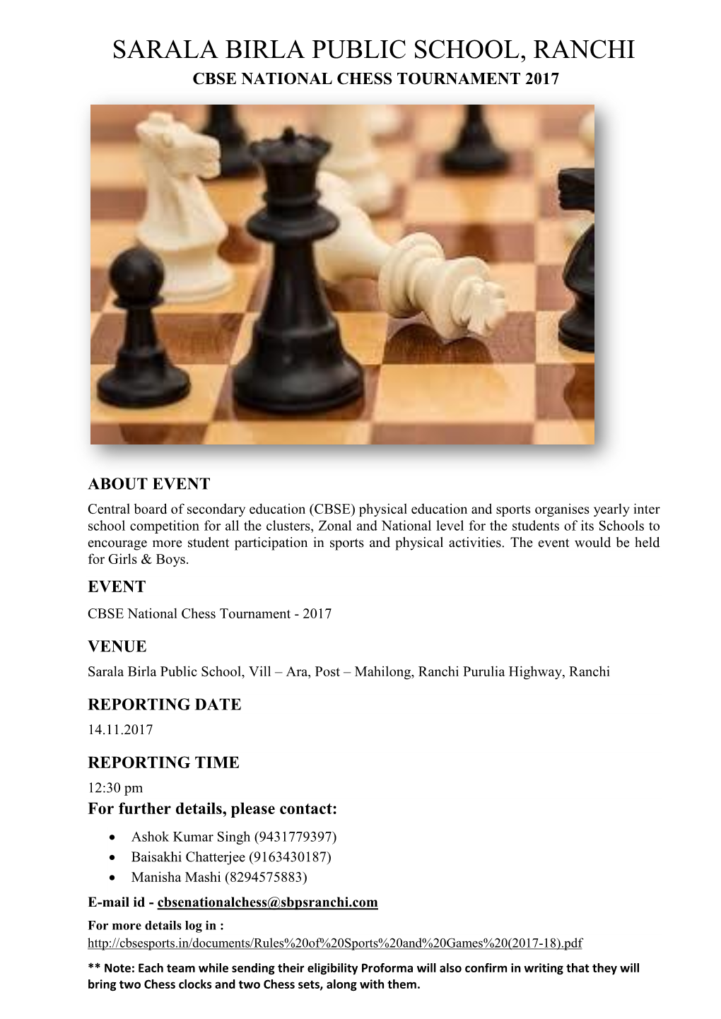 Cbse National Chess Tournament 2017