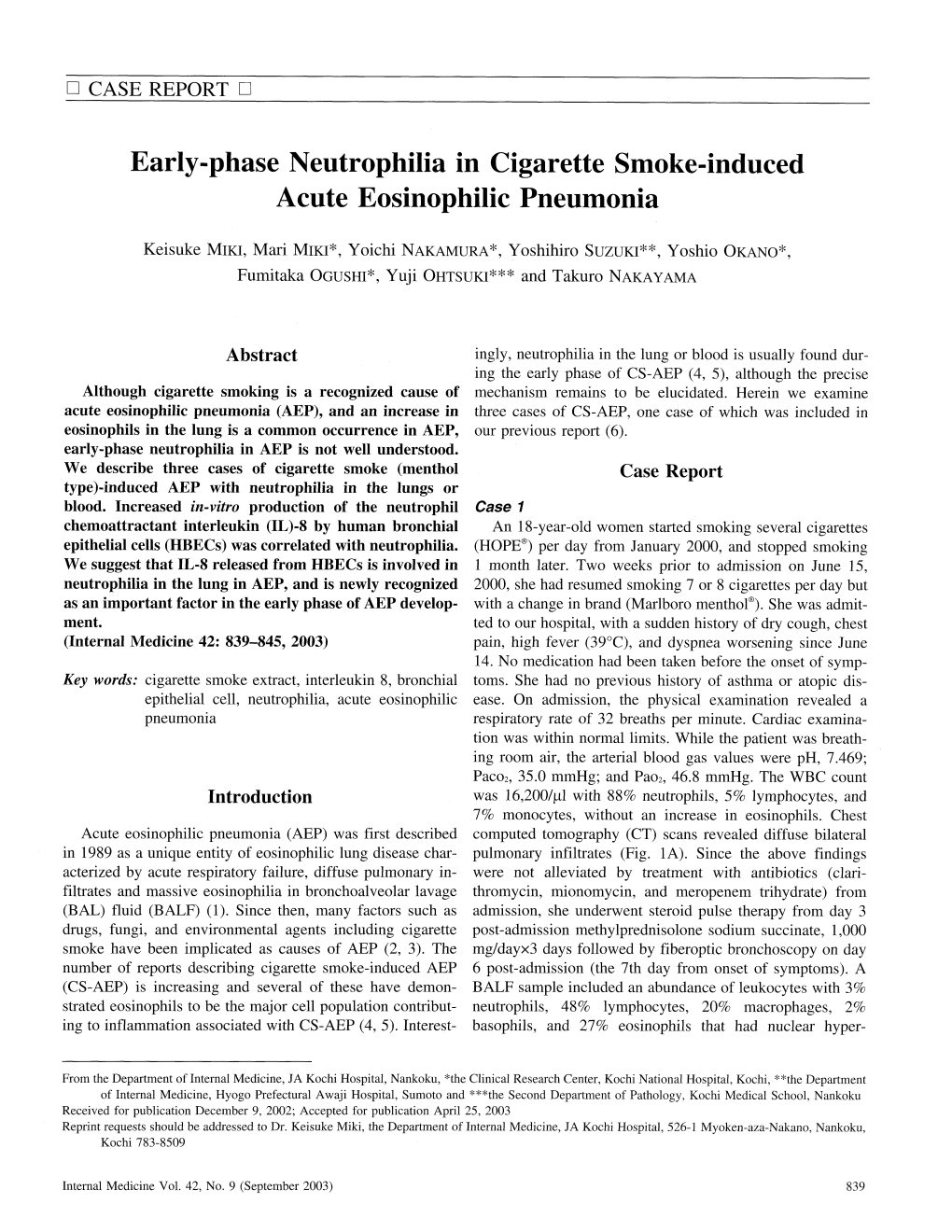 Early-Phase Neutrophilia in Cigarette Smoke-Induced Acute Eosinophilic
