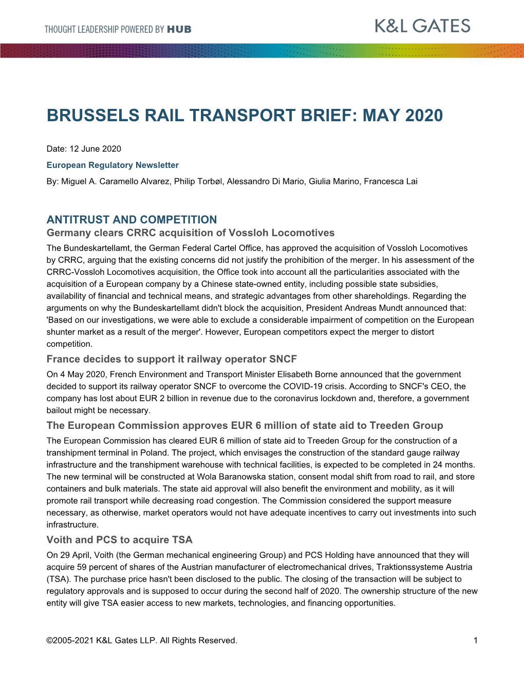 Brussels Rail Transport Brief: May 2020