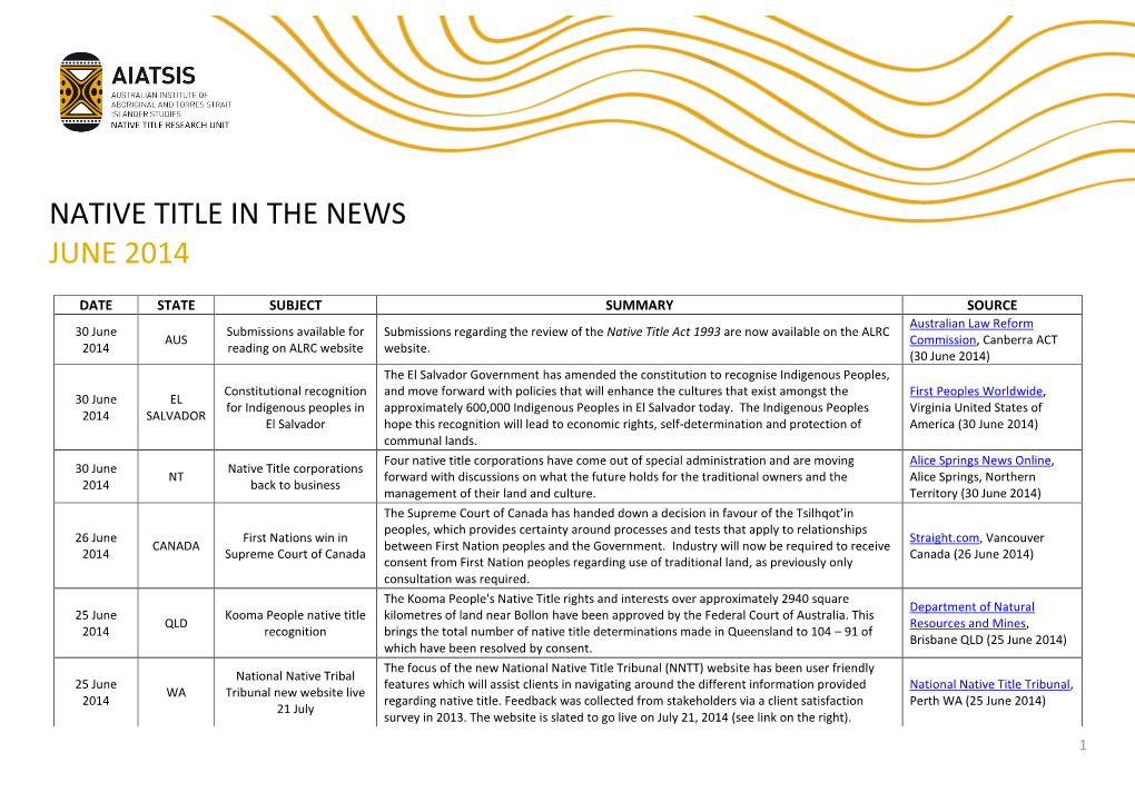 Native Title in the News June 2014