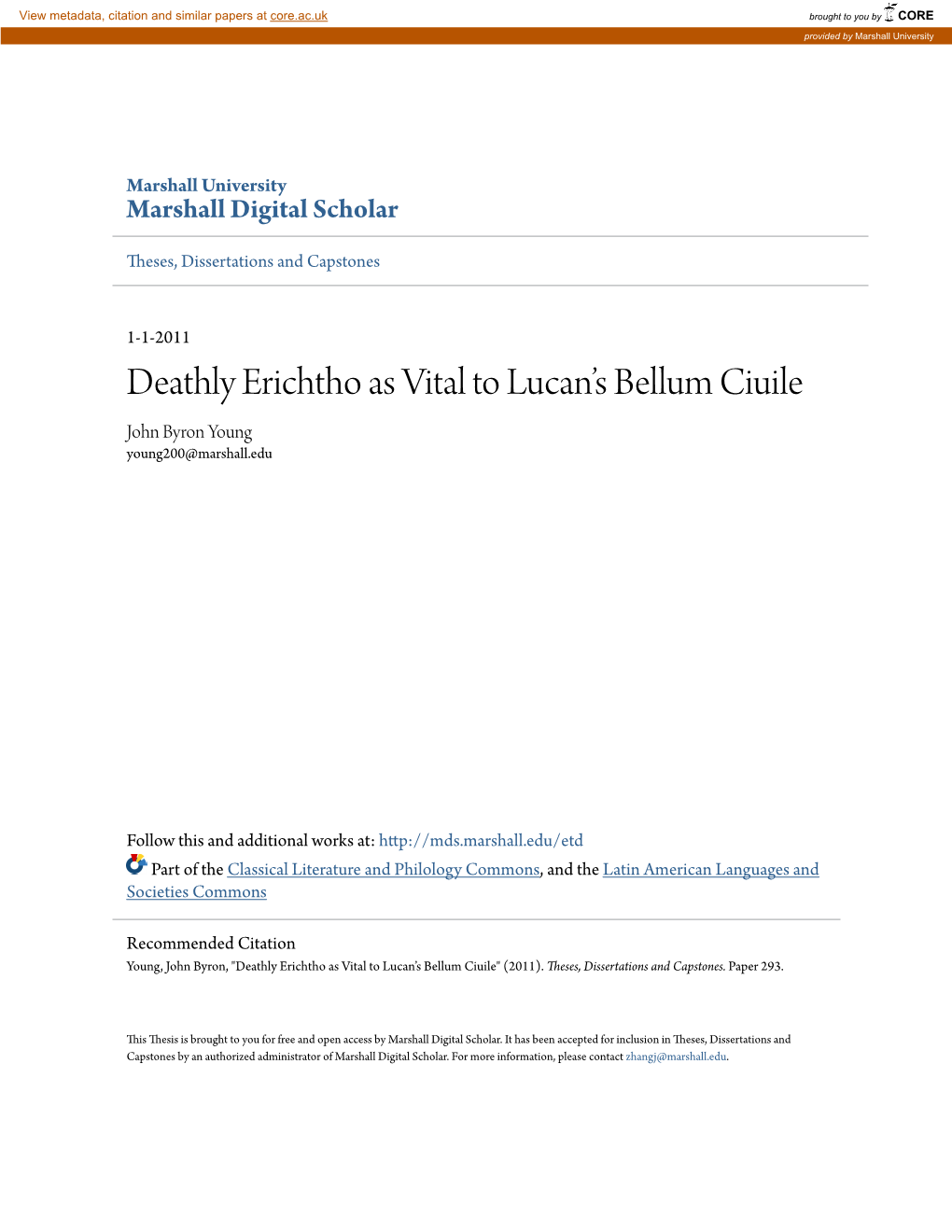 Deathly Erichtho As Vital to Lucan's Bellum Ciuile