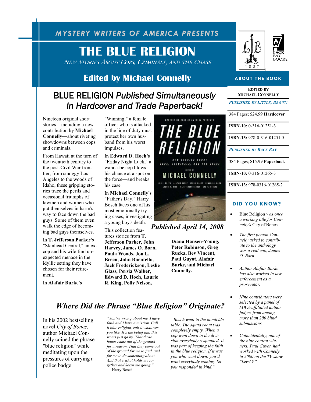 The Blue Religion New Stories About Cops, Criminals, and the Chase