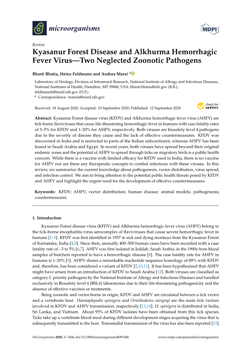 Kyasanur Forest Disease and Alkhurma Hemorrhagic Fever Virus—Two Neglected Zoonotic Pathogens