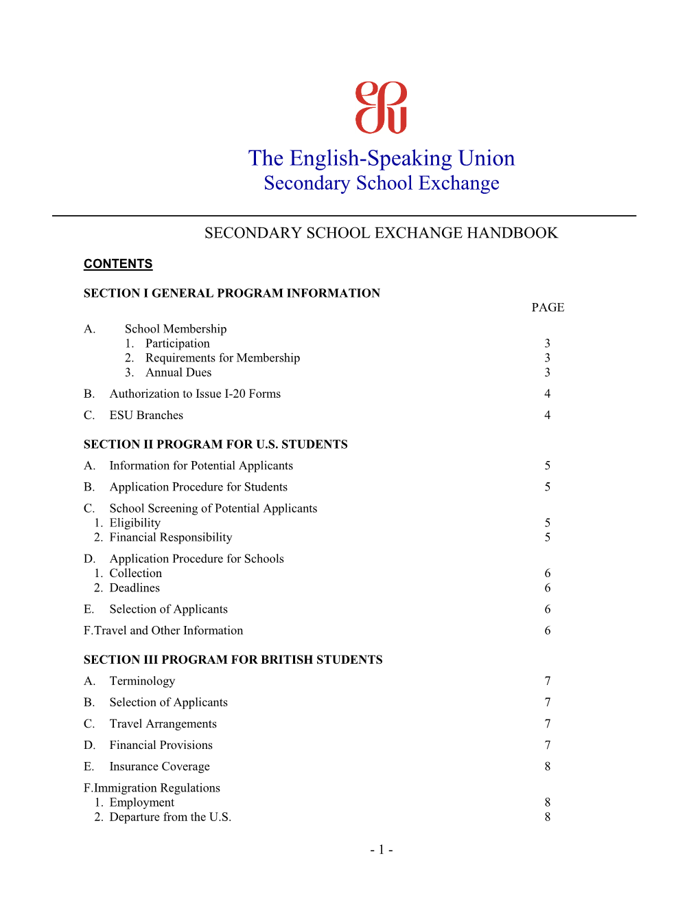 The English-Speaking Union Secondary School Exchange