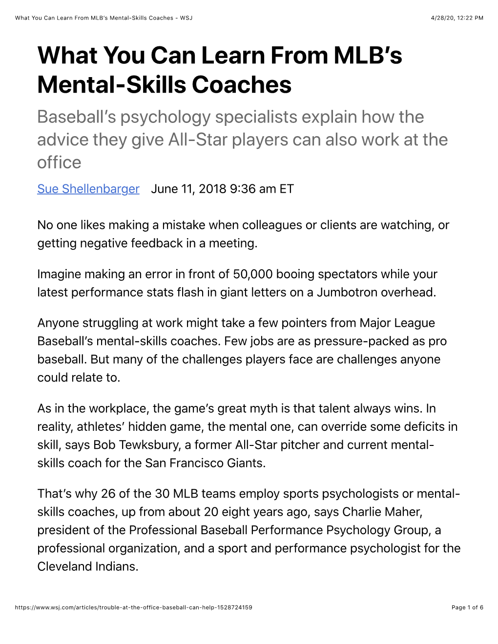 What You Can Learn from MLB's Mental-Skills Coaches