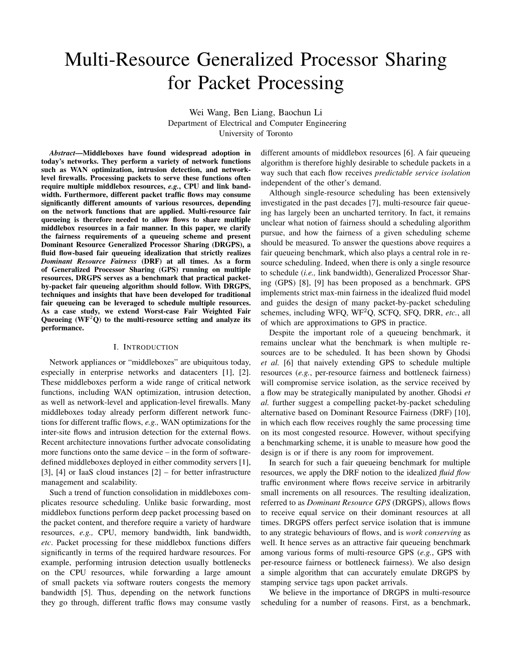 Multi-Resource Generalized Processor Sharing for Packet Processing