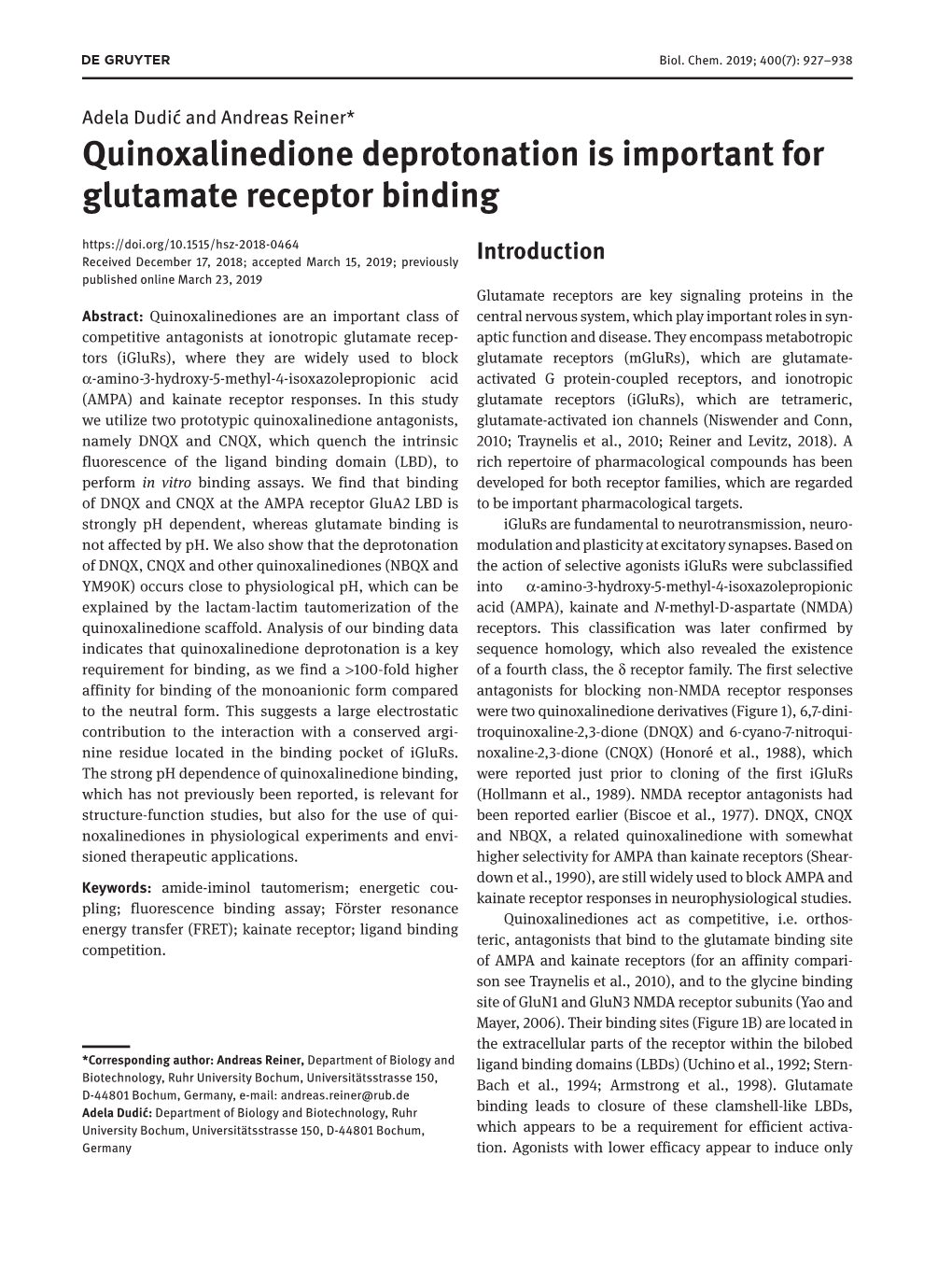 Quinoxalinedione Deprotonation Is Important for Glutamate Receptor