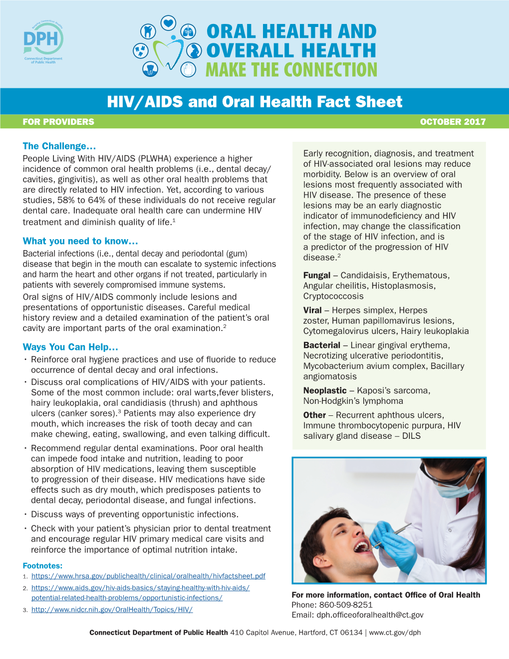 HIV/AIDS and Oral Health Fact Sheet for PROVIDERS OCTOBER 2017