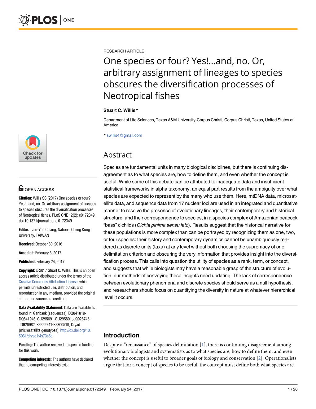 One Species Or Four? Yes!...And, No. Or, Arbitrary Assignment of Lineages to Species Obscures the Diversification Processes of Neotropical Fishes