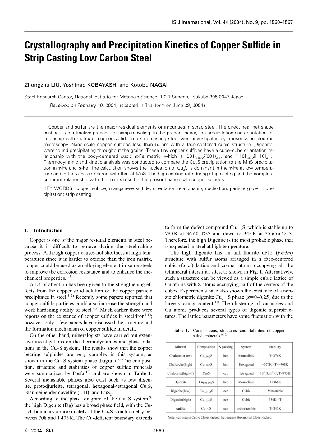 Crystallography and Precipitation Kinetics of Copper Sulfide in Strip