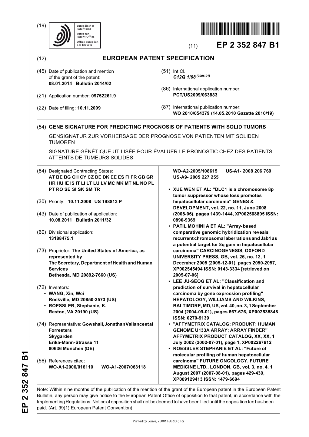 Gene Signature for Predicting Prognosis Of