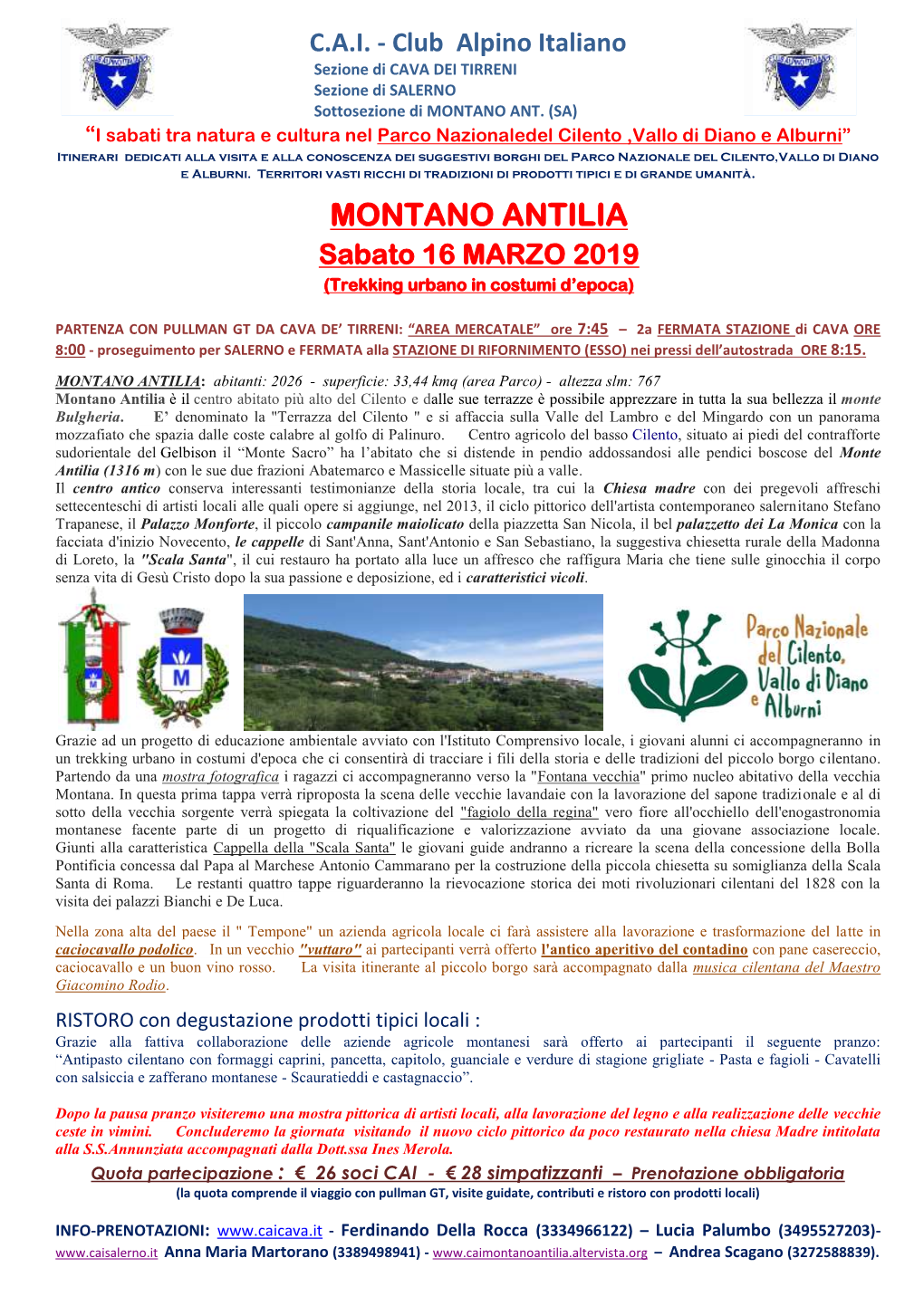 MONTANO ANTILIA Sabato 16 MARZO 2019 (Trekking Urbano in Costumi D’Epoca)