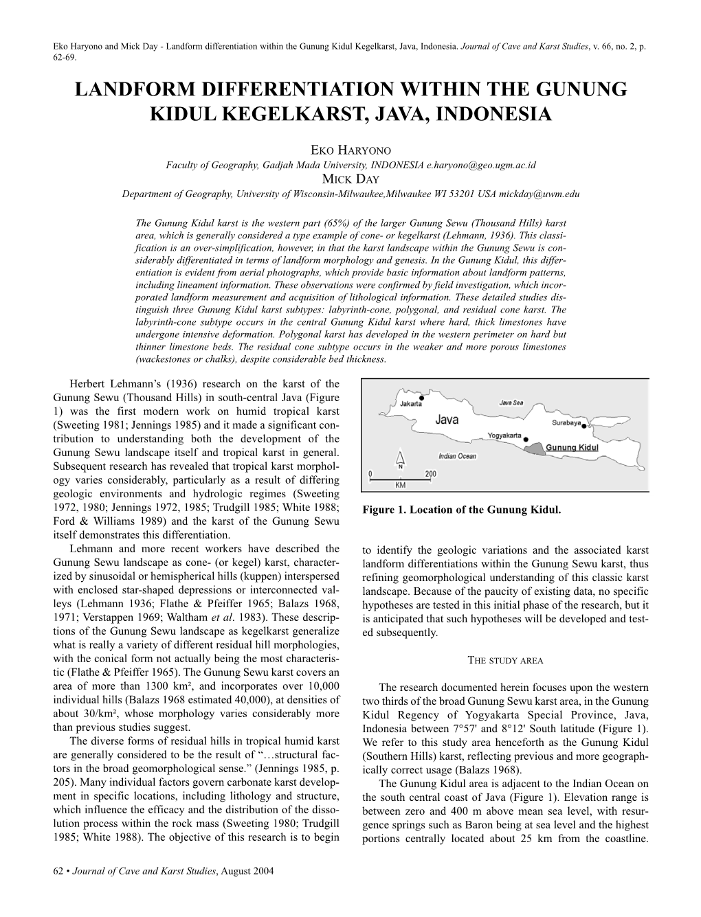 Landform Differentiation Within the Gunung Kidul Kegelkarst, Java, Indonesia