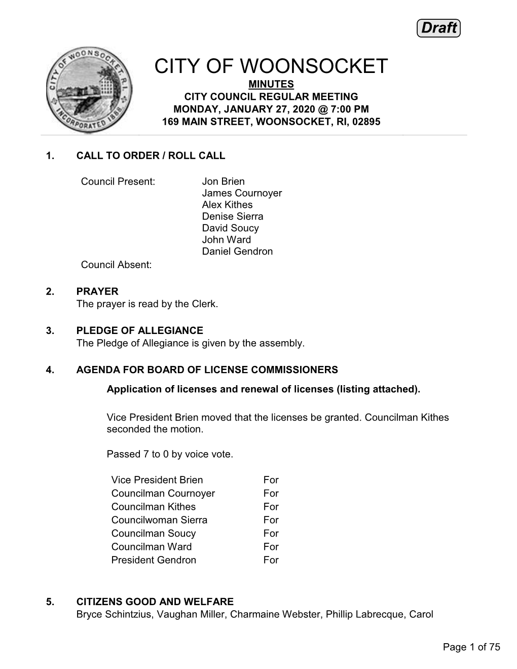 City Council Meeting Agenda for the January 27”‘Meeting, Please Be Advised That I Will Be Addressing the Following Matters