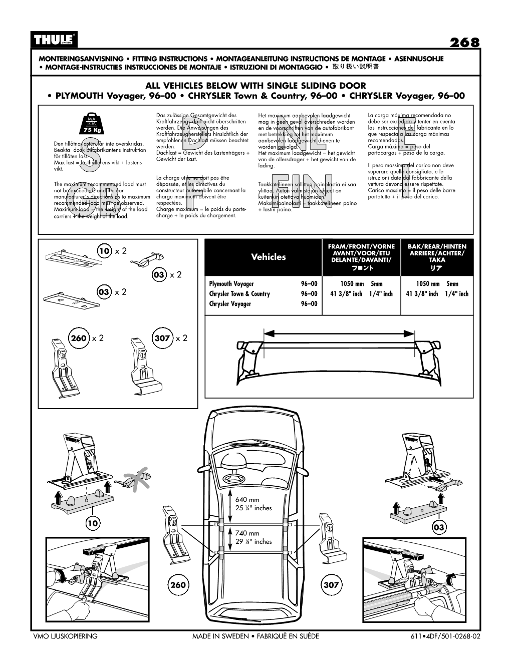 VEHICLES BELOW with SINGLE SLIDING DOOR • PLYMOUTH Voyager, 96–00 • CHRYSLER Town & Country, 96–00 • CHRYSLER Voyager, 96–00