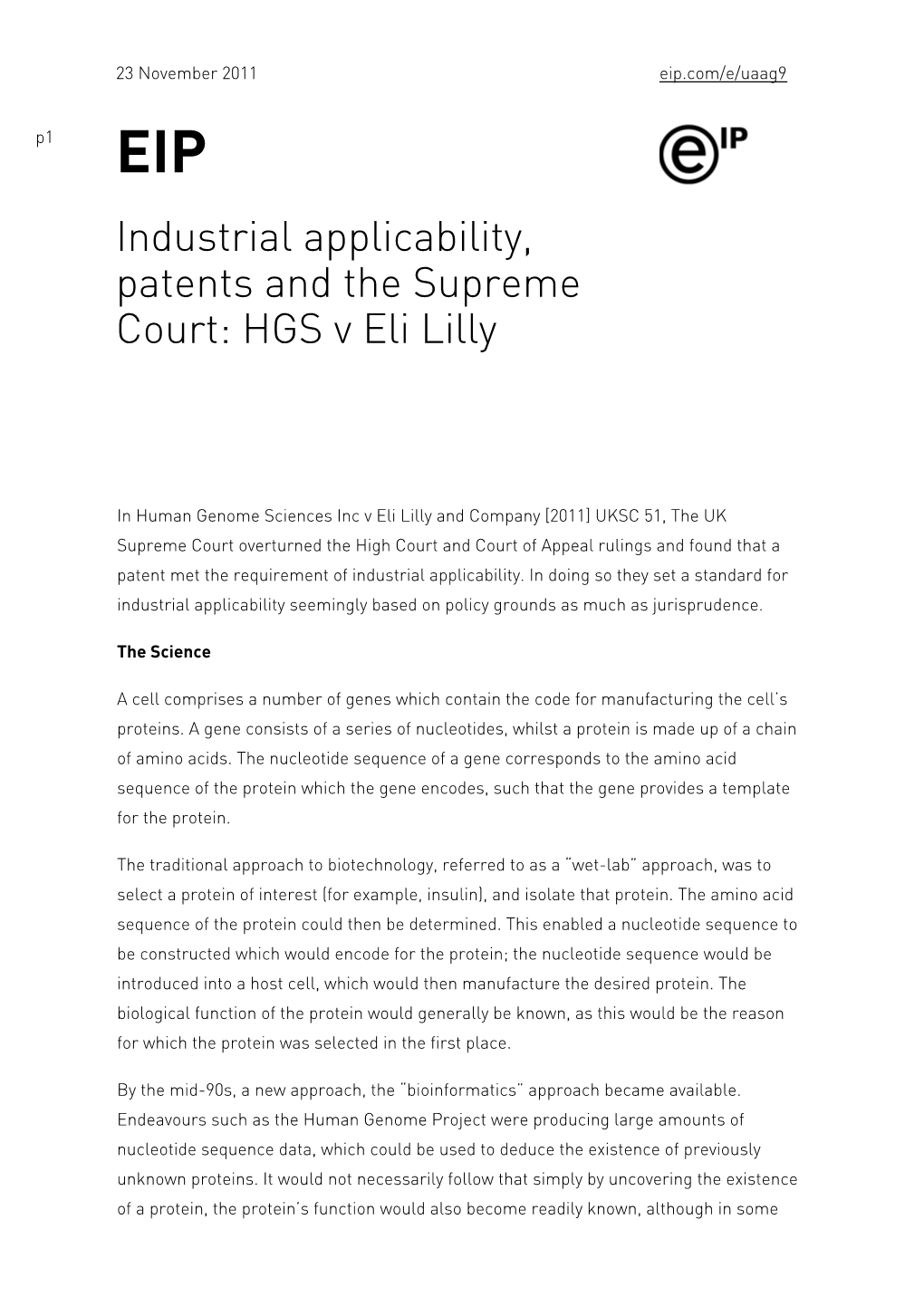 Industrial Applicability, Patents and the Supreme Court: HGS V Eli Lilly
