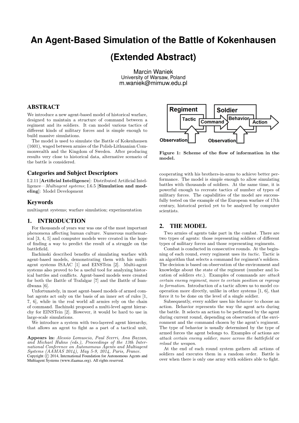 An Agent-Based Simulation of the Battle of Kokenhausen (Extended Abstract)