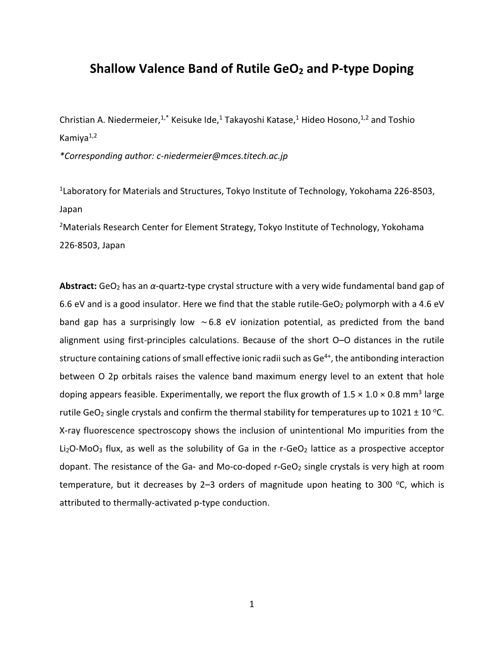 Shallow Valence Band of Rutile Geo2 and P-Type Doping