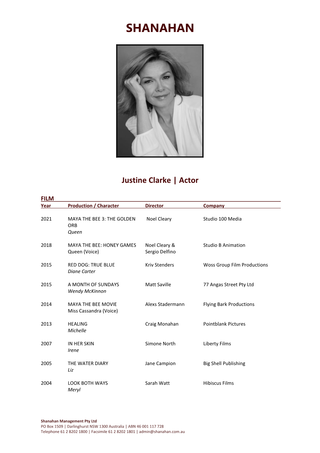 Justine Clarke CV