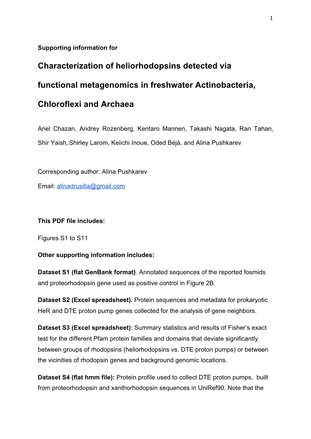 Characterization of Heliorhodopsins Detected Via Functional Metagenomics in Freshwater Actinobacteria, Chloroflexi and Archaea