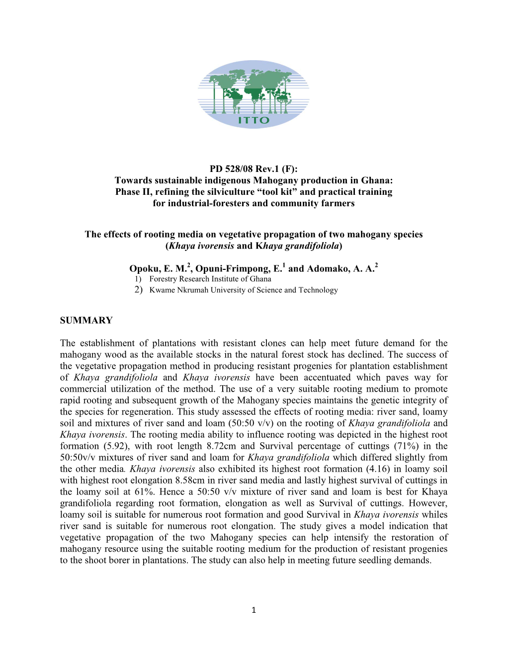 (F): PD 528/08 Rev.1 (F): Towards Sustainable Indigenous Mahogany