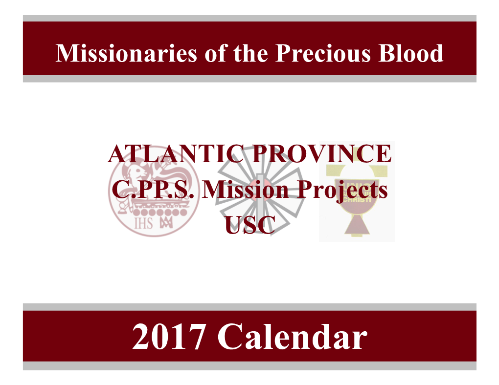 2017 Calendar Missionaries of the Precious Blood - Founder Prayer