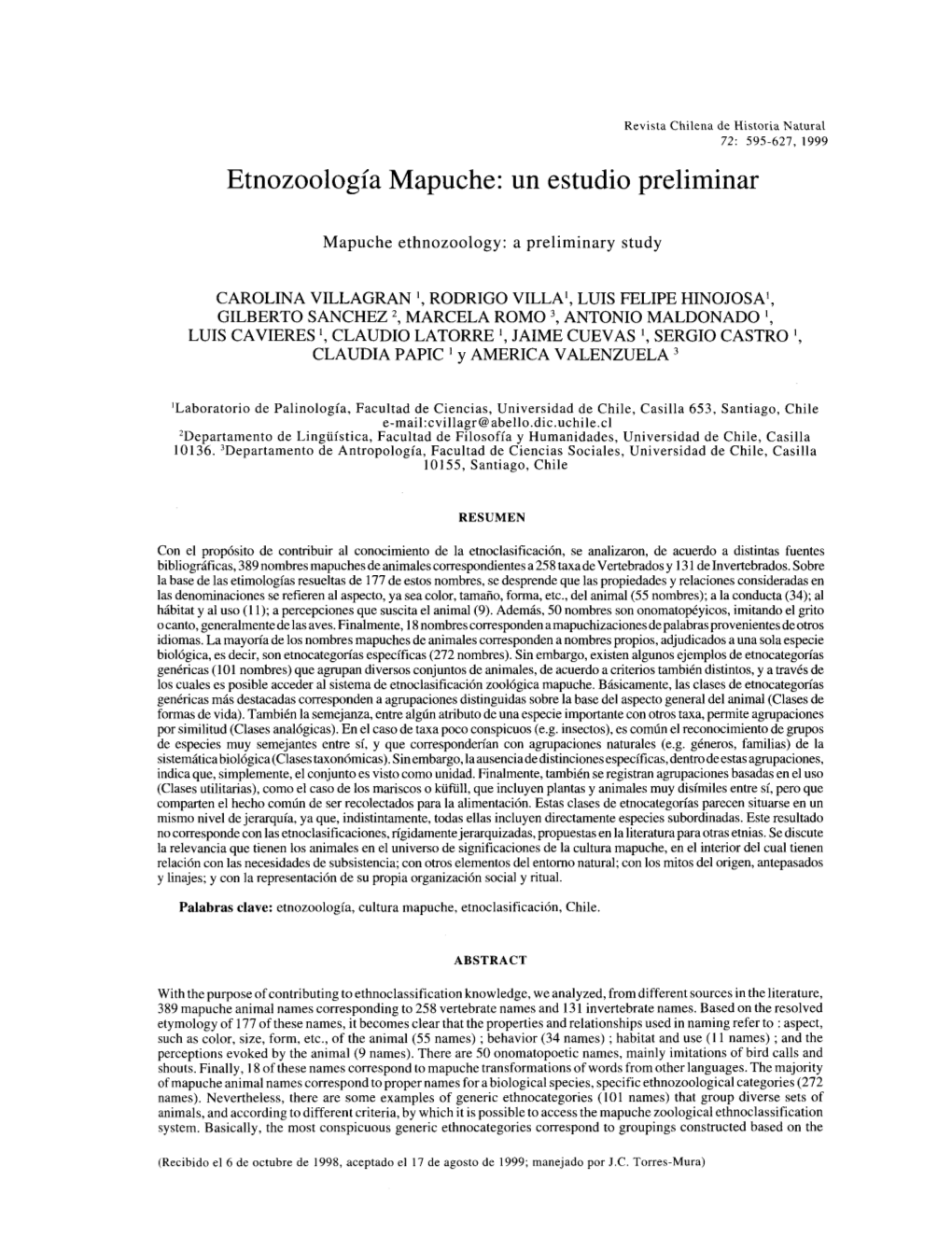 Etnozoología Mapuche: Un Estudio Preliminar