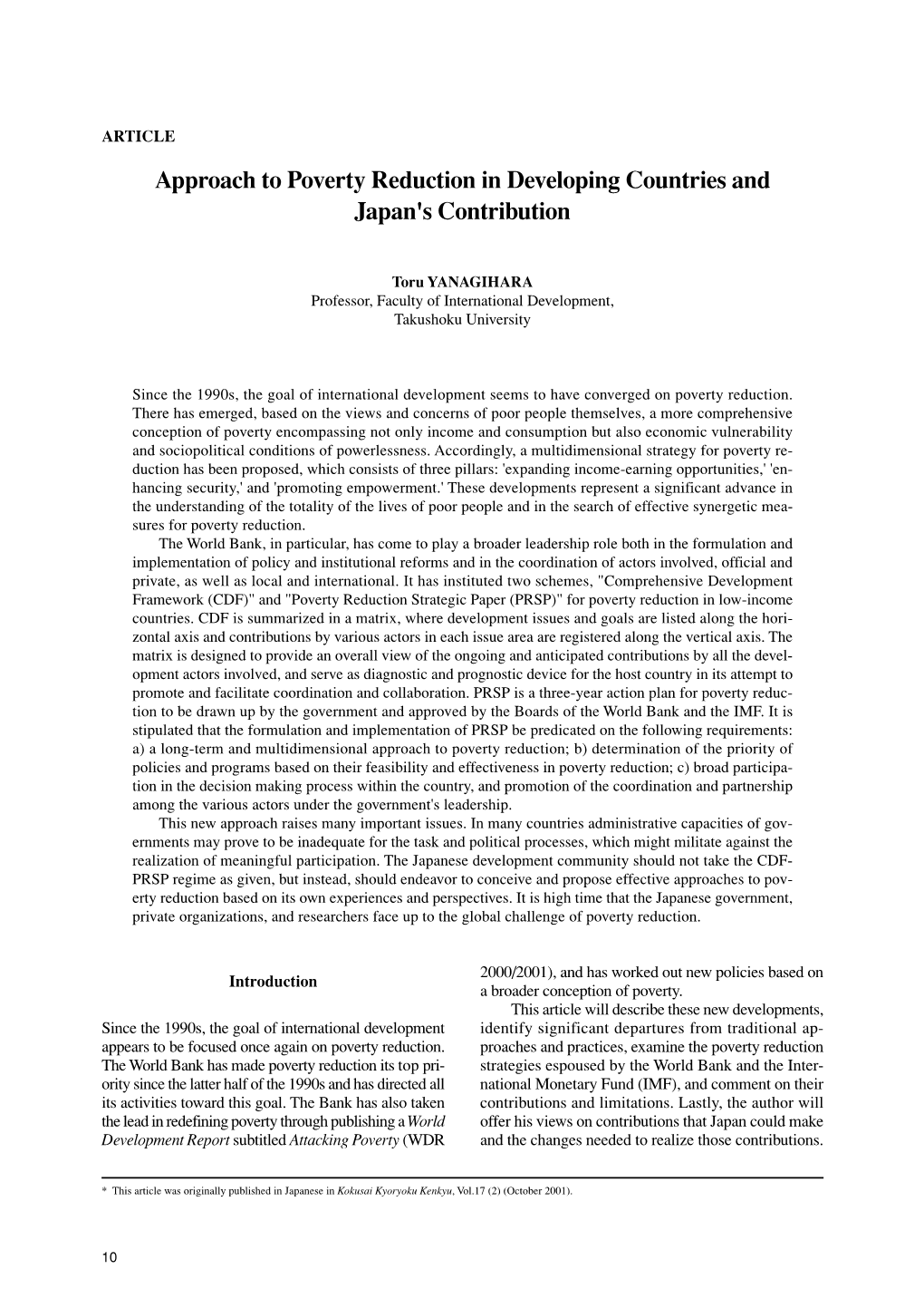 Approach to Poverty Reduction in Developing Countries and Japan's Contribution