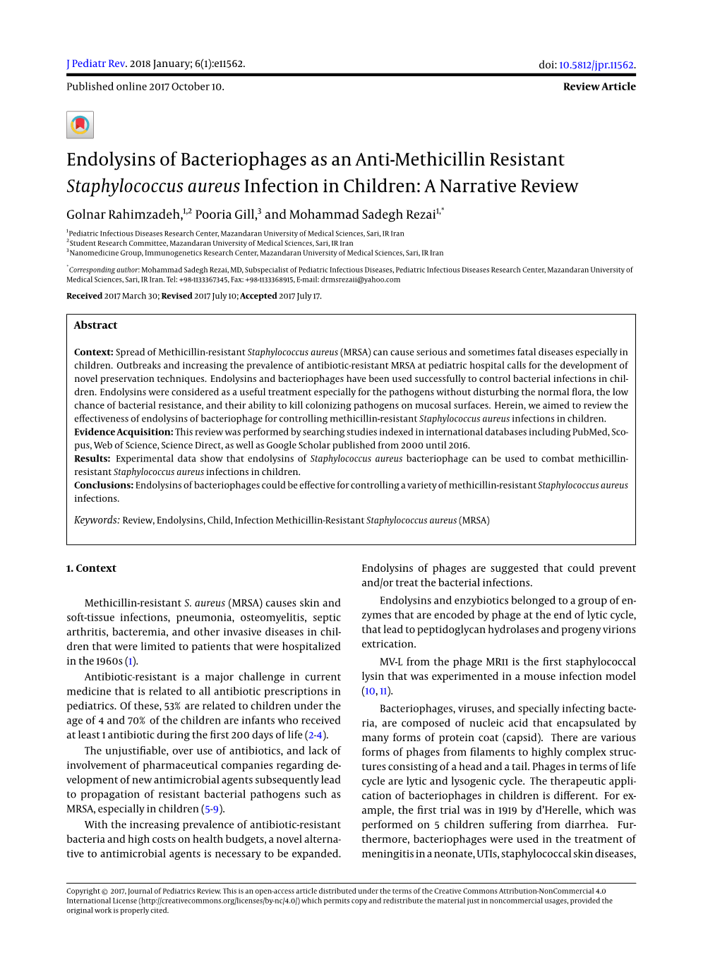 Endolysins of Bacteriophages As an Anti-Methicillin Resistant