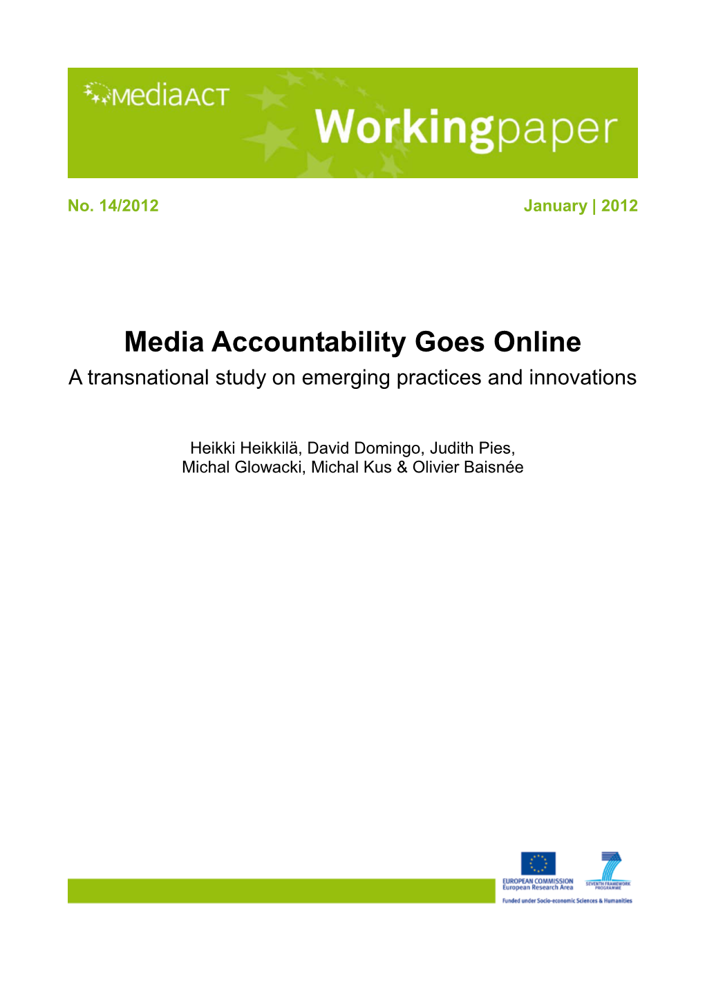 Media Accountability Goes Online. a Transnational Study on Emerging