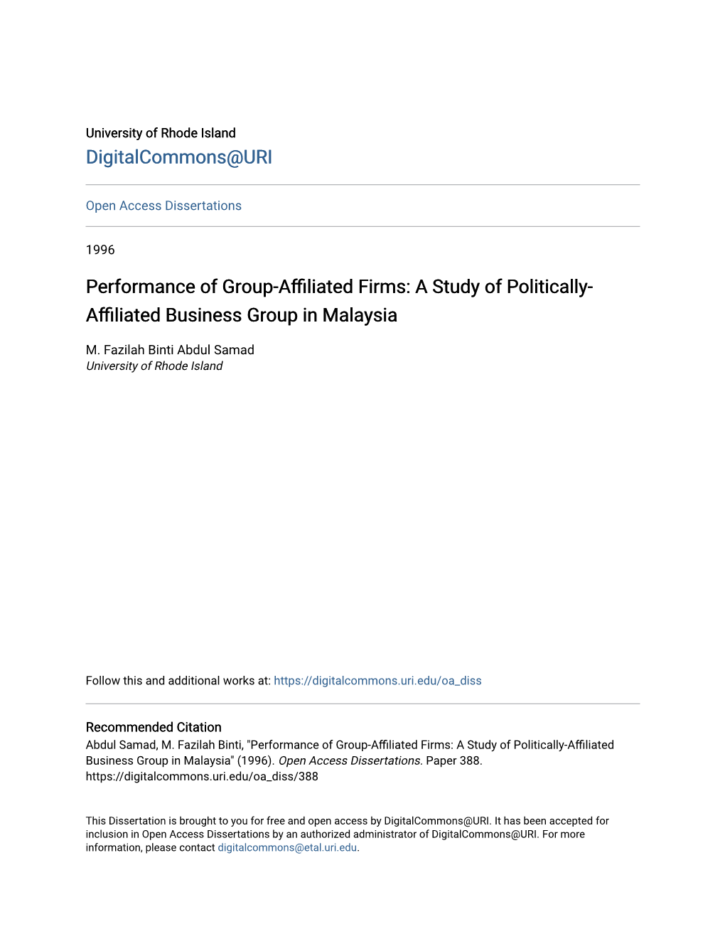 A Study of Politically-Affiliated Business Group in Malaysia