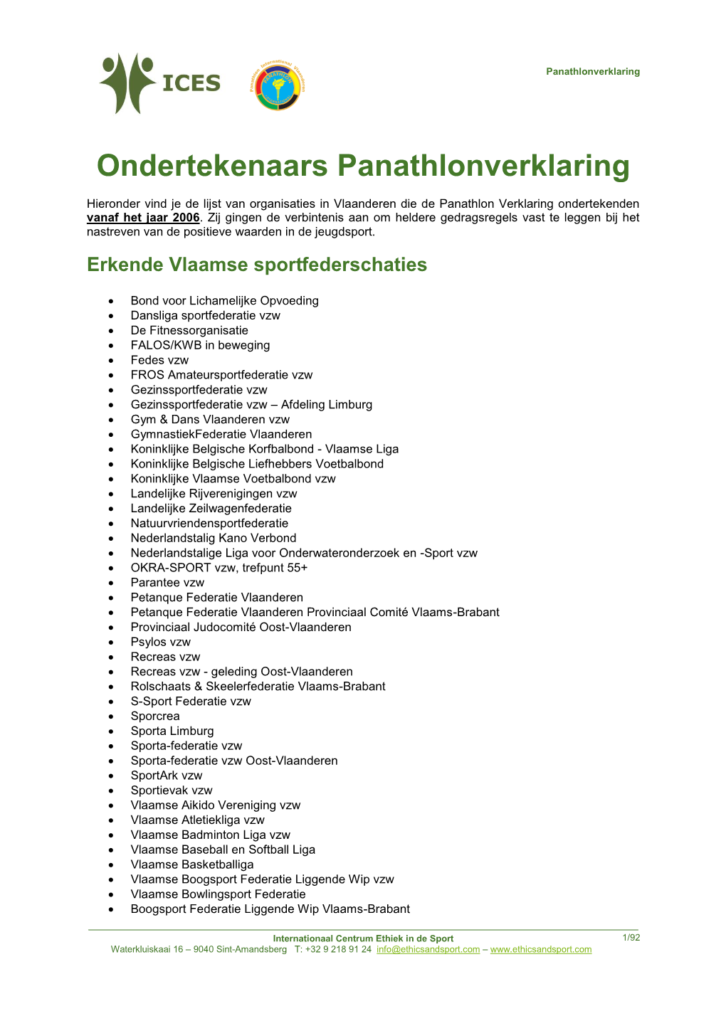 Ondertekenaars Panathlonverklaring