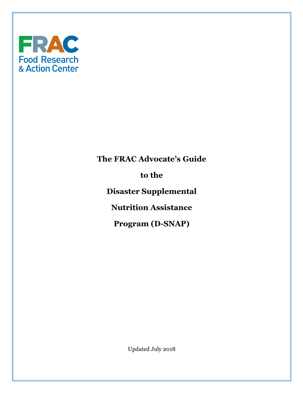 Disaster Supplemental Nutrition Assistance Program (D-SNAP)