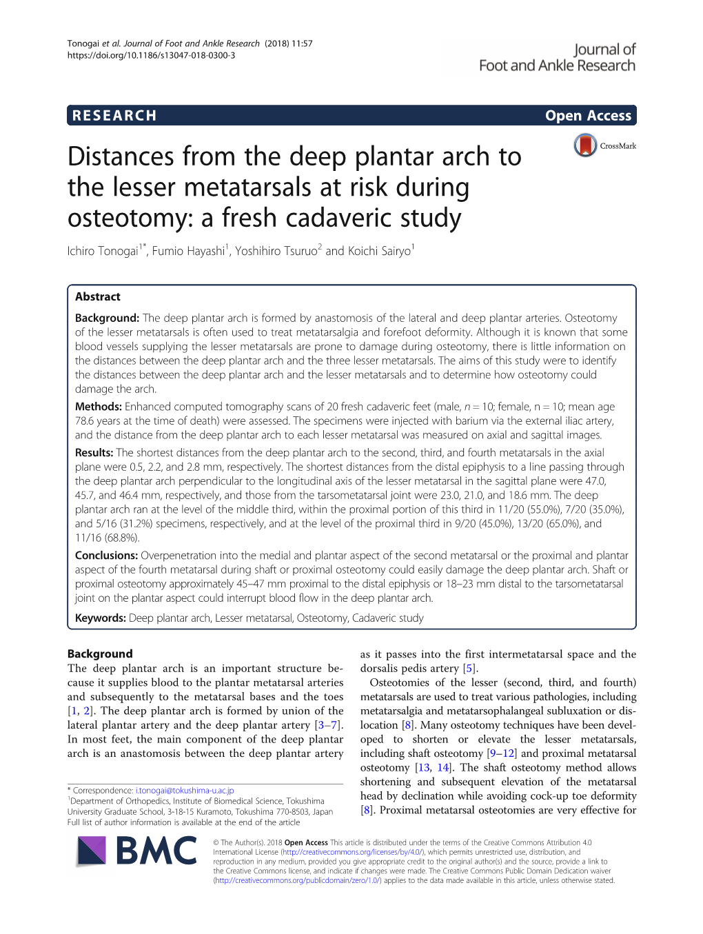 Distances from the Deep Plantar Arch to the Lesser Metatarsals at Risk