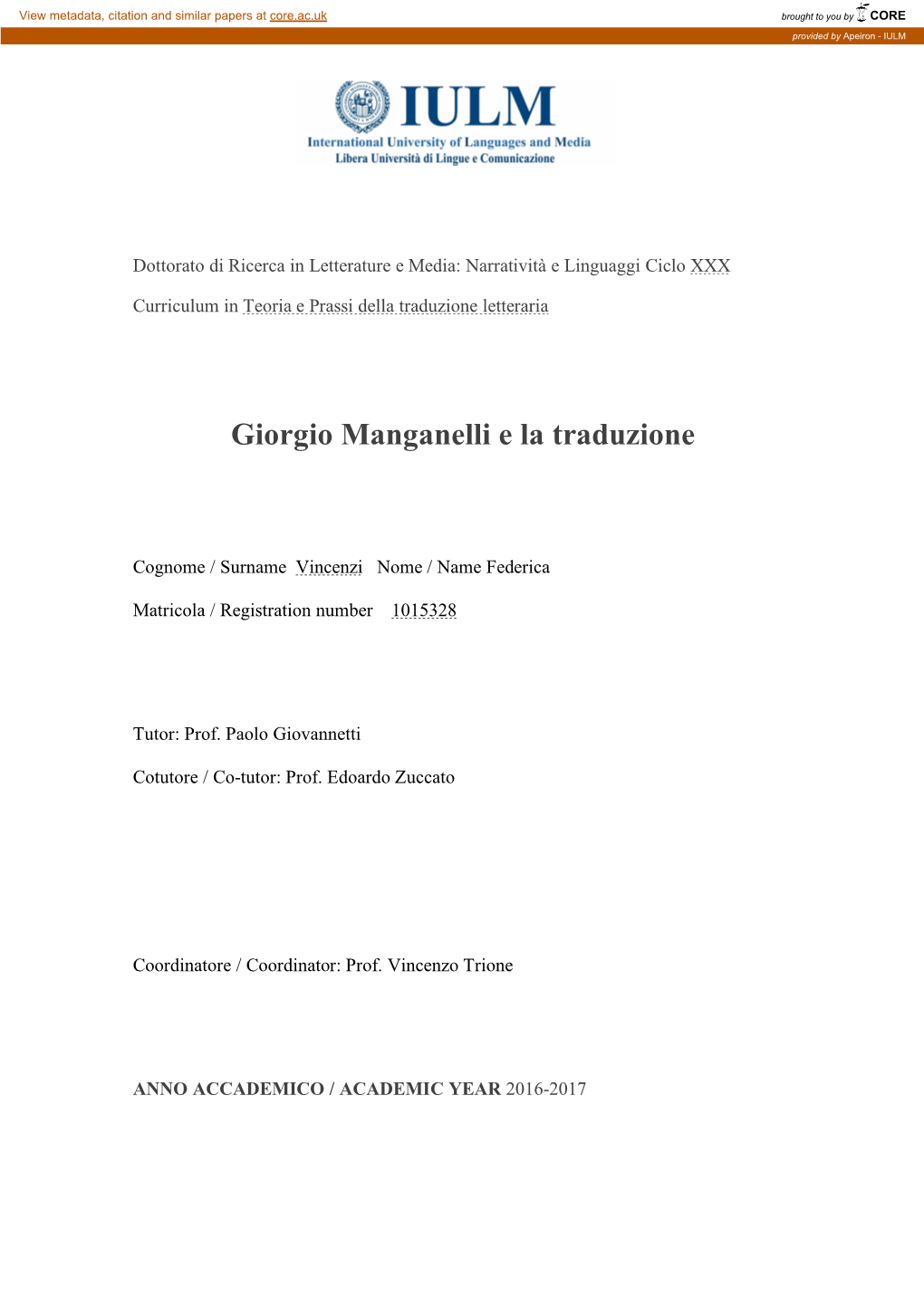 Giorgio Manganelli E La Traduzione