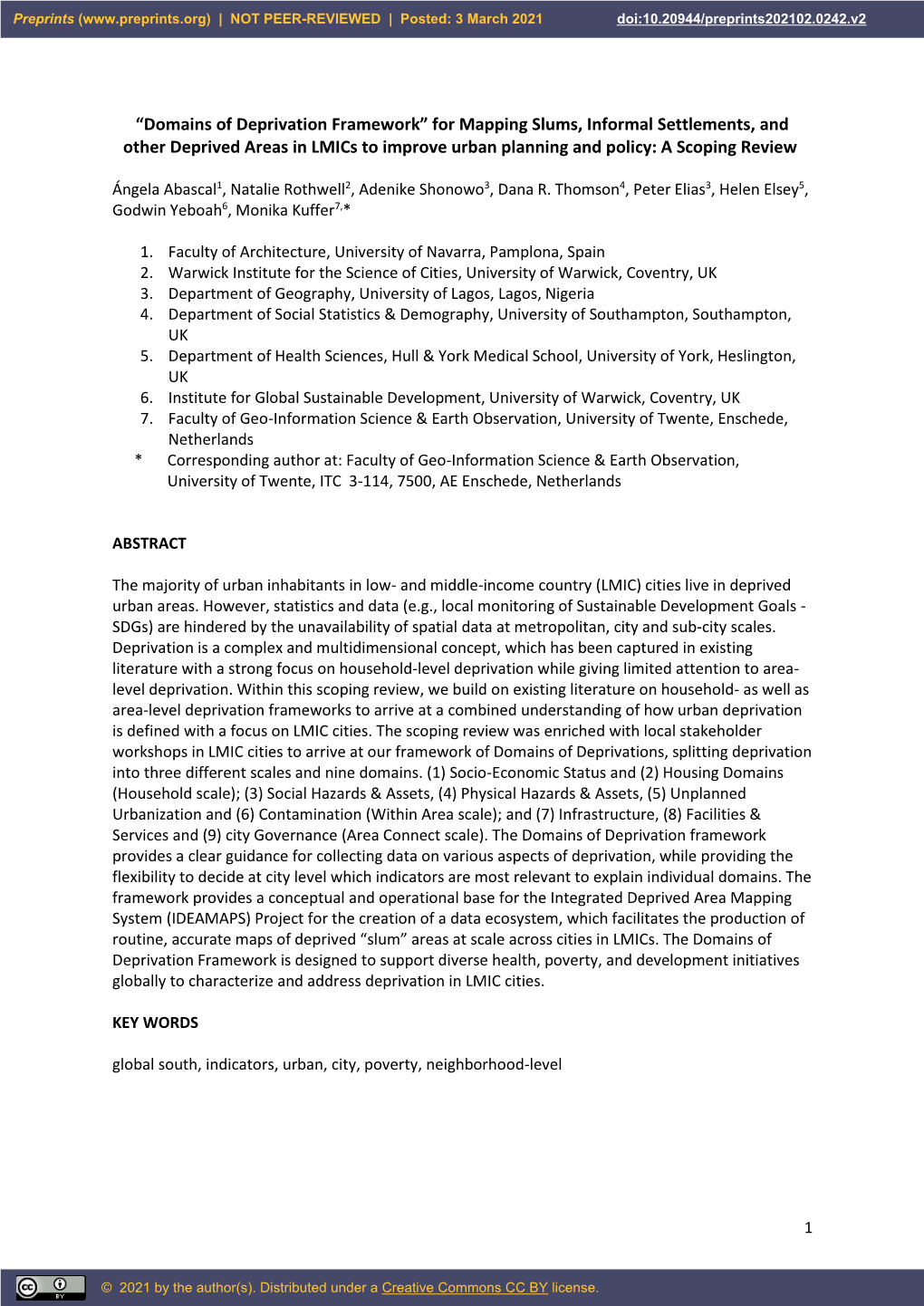 Domains of Deprivation Framework” for Mapping Slums, Informal Settlements, and Other Deprived Areas in Lmics to Improve Urban Planning and Policy: a Scoping Review