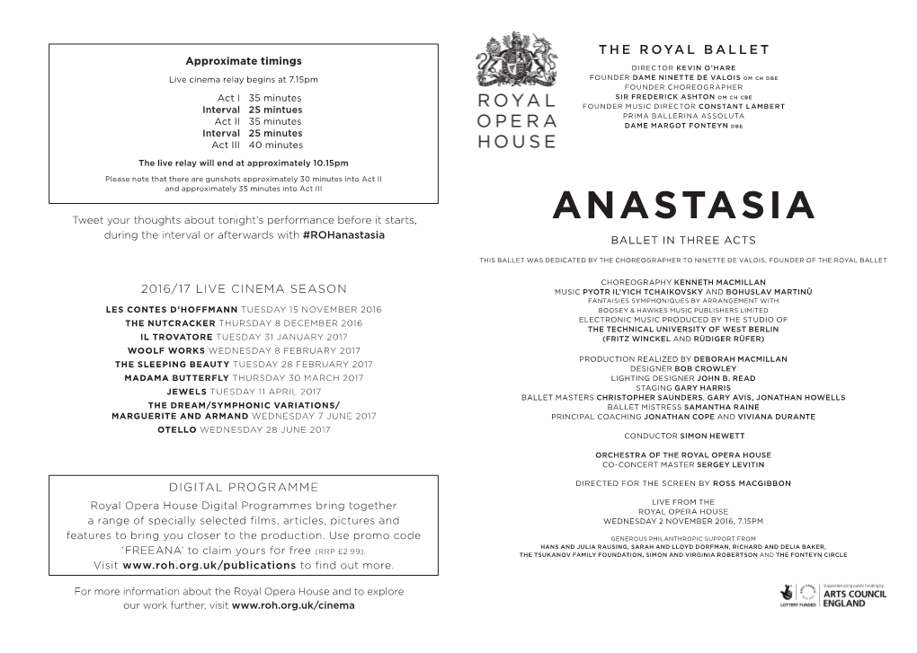 ANASTASIA THE TECHNICAL UNIVERSITY of WEST BERLIN During the Interval Or Afterwards with #Rohanastasia BALLET in THREE ACTS (FRITZ WINCKEL and RÜDIGER RÜFER)