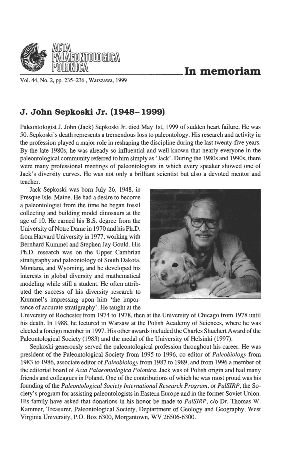 J. John Sepkoski Jr. (1948- 1999)